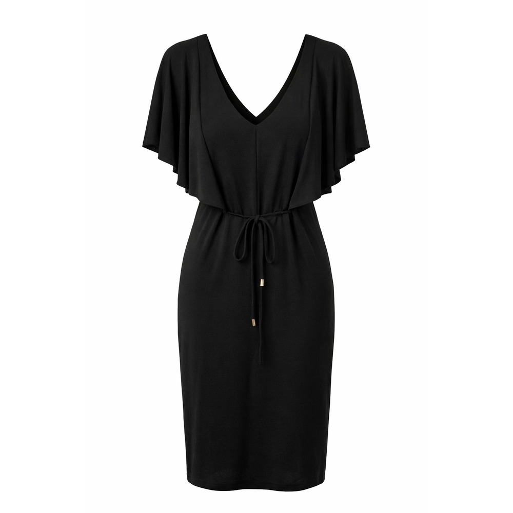 Another Story Black Dress XL NWT Flutter Sleeve V Neck Tie Waist Stretch